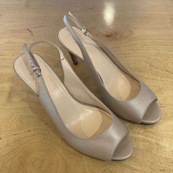 Cole Haan Womens Leather Peep Toe Maya Slingback Heel Pumps Nude Size 9B NWOT - Picture 3 of 7